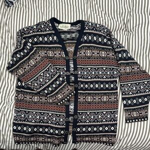 Vintage Fair Isle Cardigan w/ Toggle Clasps Nordic Pattern Knit Sweater